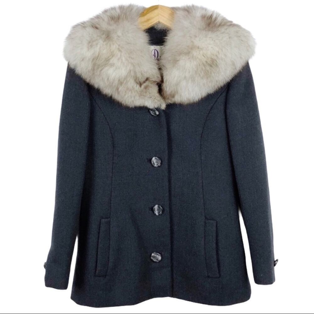 Vintage 1950s Claire Dratch Bethesda Fox Fur Collar Virgin Wool Jacket Coat S